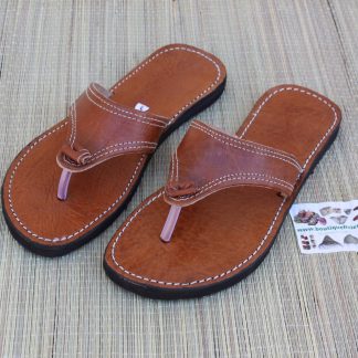 Sandales type Tongs - Homme & Femme - SUPERBE CUIR MARRON - Fait Main - Confort Qualité - Du 36 au 47