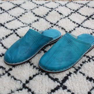 BELLES BABOUCHES en Cuir TURQUOISE - Fabrication Marocaine 100% Artisanale - Homme & Femme - Du 34 au 45 -